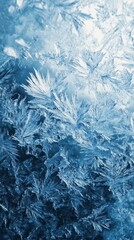 Intricate Frost Patterns on Ice Surface in Shades of Blue