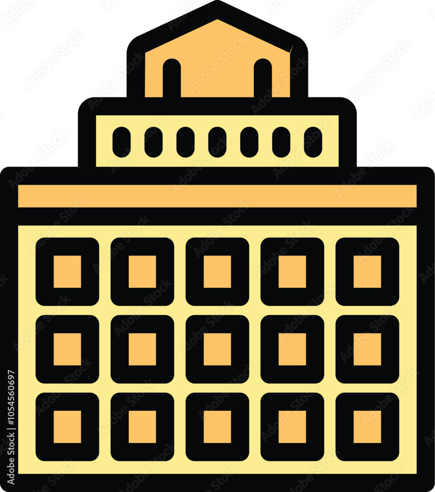 Poster this icon of a large building with many windows represents the concept of architecture