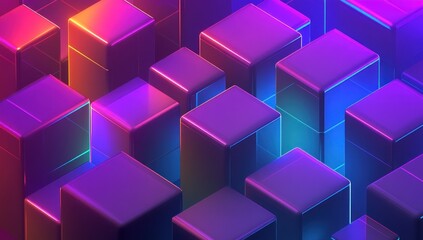Fototapeta premium Abstract 3D Cube Shapes with Neon Lights