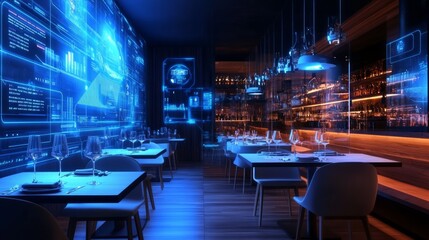 Modern High-Tech Restaurant Interior with Digital Elements