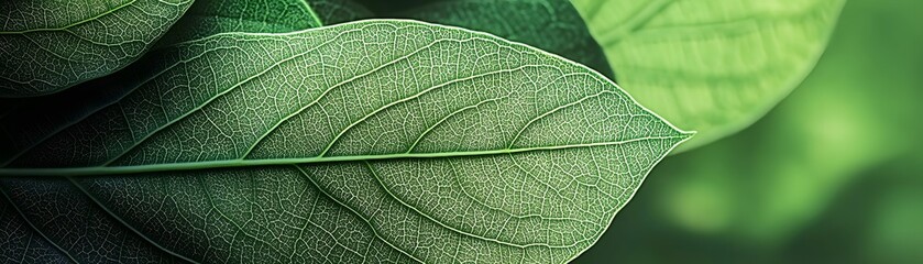 Obraz premium Close-up of a Green Leaf's Veins and Texture