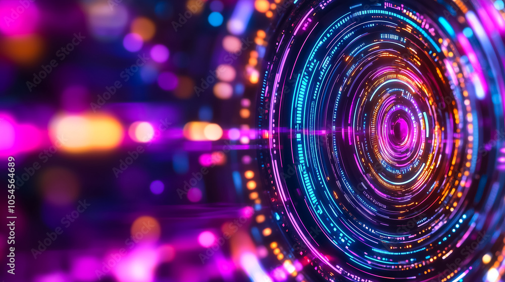 Poster a captivating holographic interface with swirling colors creates a mesmerizing visual experience in 