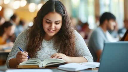 Young Student Engaged in Study at a Modern Library