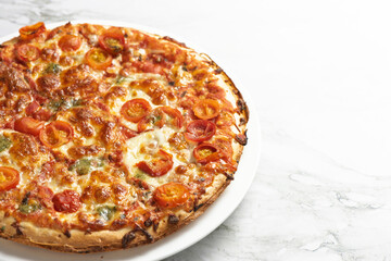 Vegetarian pizza on marbel background