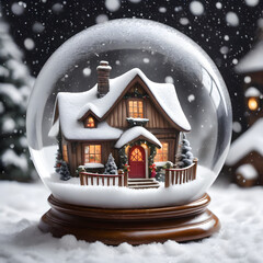 christmas house in snow globe