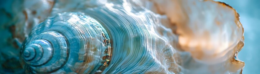 Close-Up of a Blue and White Seashell with a Swirling Pattern