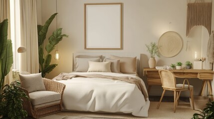 Fototapeta premium Modern Minimalist Bedroom Interior with Natural Elements