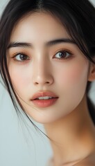 Fototapeta premium A Beautiful Asian Woman Close up on her face on white background