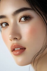 Fototapeta premium A Beautiful Asian Woman Close up on her face on white background