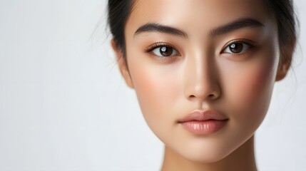 A Beautiful Asian Woman Close up on her face on white background