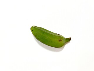 unripe green banana isolated on a white background