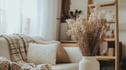 Cozy Living Room Decor with Dried Flowers