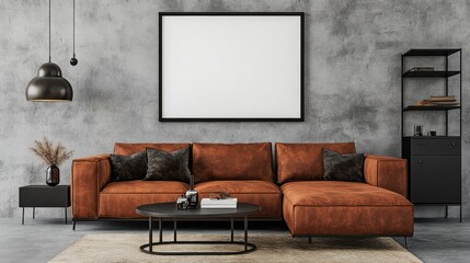 Modern Living Room with Brown Sofa and Minimalist Decor