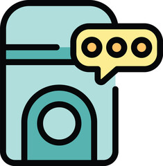 Simple outline icon for websites, apps and illustrations representing a smart washing machine sending notifications