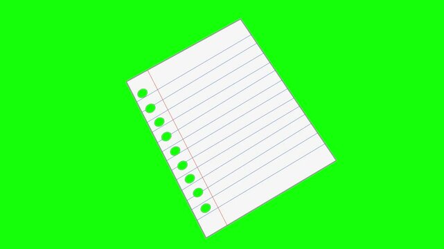 Animated video of a notebook sheet on a green background, art.
