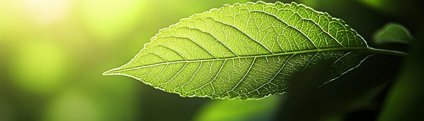 Obraz premium Close-up of a Single Green Leaf with Visible Veins