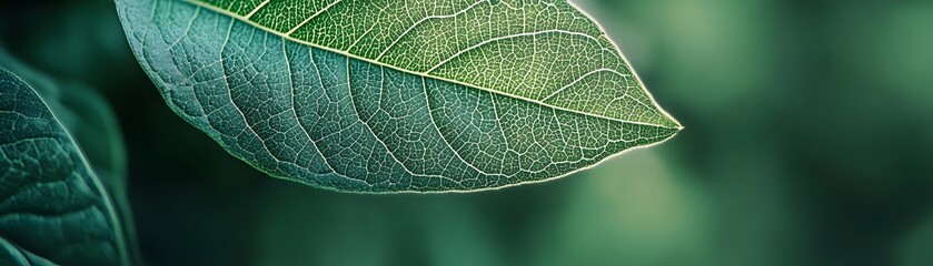 Close-up of a Green Leaf's Intricate Veins and Texture