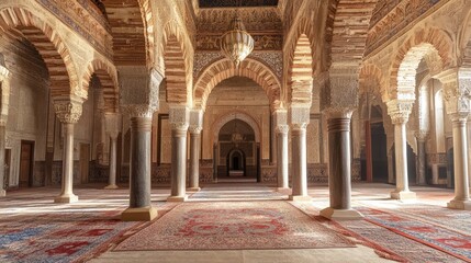 Obraz premium Majestic Interior of a Historic Mosque with Elegant Arches and Intricate Details