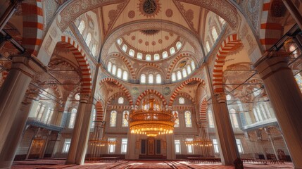 Obraz premium Stunning Interior of a Grand Mosque with Architectural Details