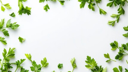 Obraz premium Fresh Green Herbs Frame on White Background