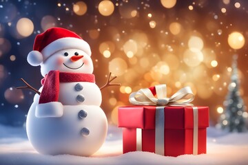 Santa Claus & Snowman christmas background. 3d illustration