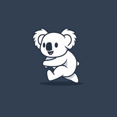 Naklejka premium A cute cartoon koala with a big smile runs across a dark blue background.