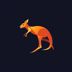 Obraz premium Geometric illustration of a kangaroo against a dark blue background, showcasing an abstract design style.