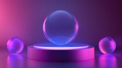Obraz premium Neon Sphere Display with Purple and Blue Lighting