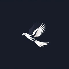 Fototapeta premium A white stylized bird in flight against a dark blue background.