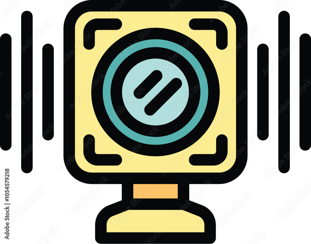 Poster modern voice recognition device recording audio waves, digital assistant, voice control, sound recog
