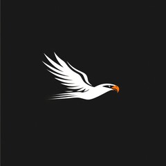 Obraz premium A white eagle with an orange beak in flight against a black background.
