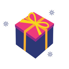 Gift box or presents illustration for holiday celebration, special sales offer, birthday celebration, anniversary box with wrapping paper and ribbon bow. Isolated on white background.