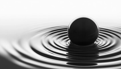 Black Sphere Floating on Water with Ripples