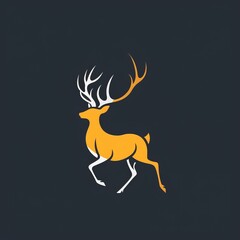Fototapeta premium Stylized illustration of a golden deer with white antlers against a dark blue background.