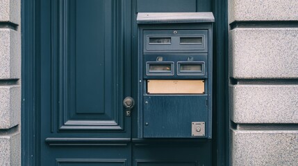 Vintage Blue Mailbox on Classic Doorway