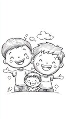 Happy Kids Embracing Friendship in a Playful Sketch