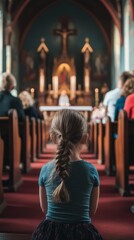Young Girl in a Church Attending Service
