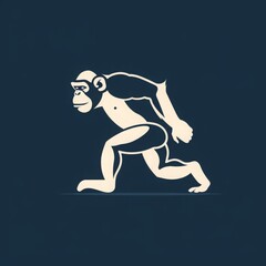 Naklejka premium A stylized illustration of a chimpanzee running on a dark blue background.