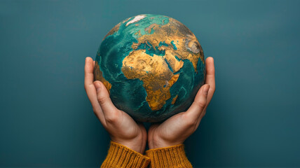 Hands Holding Earth Globe, Environmental Conservation, Sustainability, Global Awareness.