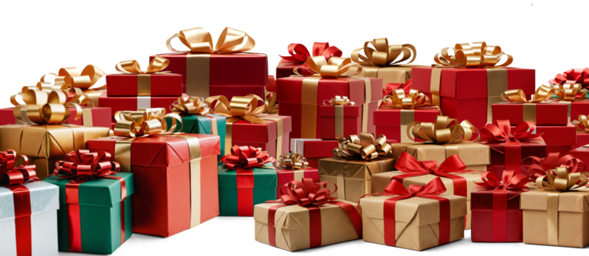 christmas presents in row as stacked as pile of gift boxes 3d-illustration design, isolated