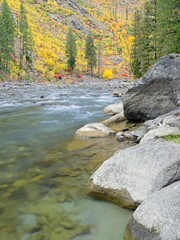 Wentachee river shoreline in autumn.