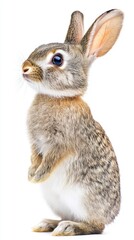 Obraz premium Cute Domestic Rabbit Standing Upright on White Background