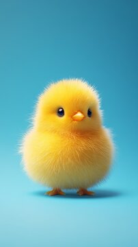 Cute Yellow Chick on Blue Background