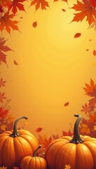 Naklejka premium Autumn harvest background, warm yellows and oranges with subtle pumpkin and gourd details, cozy and festive