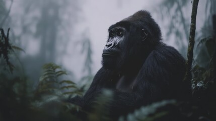 Naklejka premium Majestic Mountain Gorilla in Misty Forest