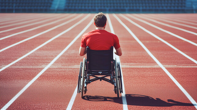 Paralympic athlete on track in wheelchair at starting line