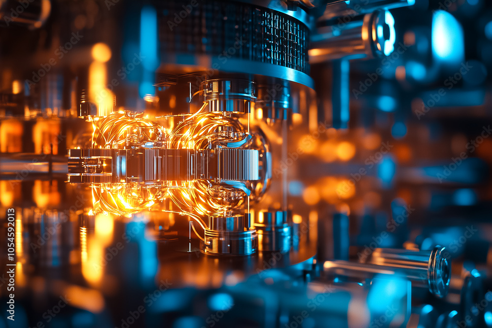 Poster a close-up view of quantum computing elements showcasing glowing circuits and intricate metallic des