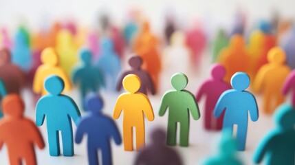 Colorful Community: A vibrant tapestry of diverse individuals represented by colorful figurines, symbolizing unity, inclusion, and the strength of a global community. 