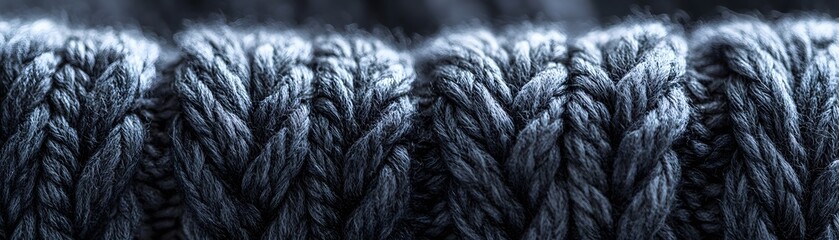 Close-Up Macro View of Black Knitted Fabric Texture