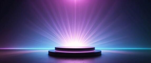 Neon Podium:  A striking circular platform bathed in vibrant neon lights, ready for a product launch, award ceremony, or a captivating presentation.
